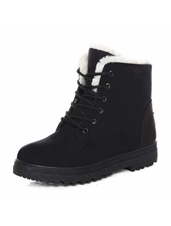 Winter Snow Boots for Women Suede Cotton Warm Fur Lined Ankle Boots Outdoor Anti-Slip Waterproof Booties Lace Up Platform Shoes