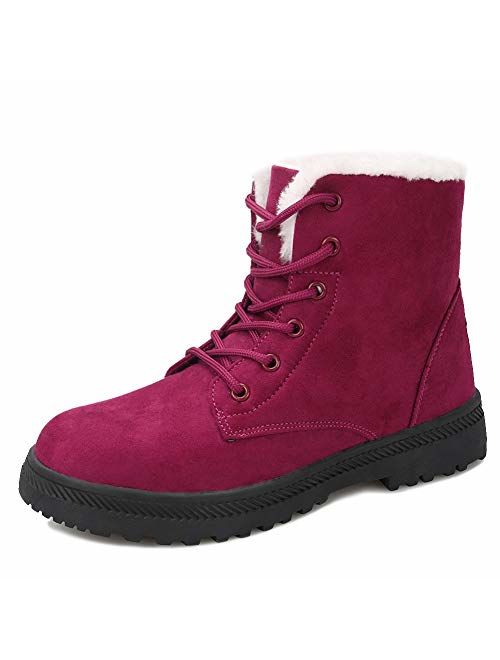 Winter Snow Boots for Women Suede Cotton Warm Fur Lined Ankle Boots Outdoor Anti-Slip Waterproof Booties Lace Up Platform Shoes