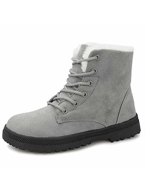 Winter Snow Boots for Women Suede Cotton Warm Fur Lined Ankle Boots Outdoor Anti-Slip Waterproof Booties Lace Up Platform Shoes