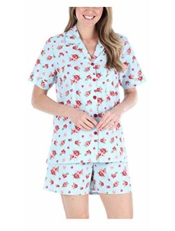 Sleepyheads Women's Sleepwear Poplin Cotton Short Sleeve Button Up Top Pajama Set