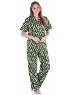 Sleepyheads Women's Sleepwear Poplin Cotton Short Sleeve Button Up Top Pajama Set