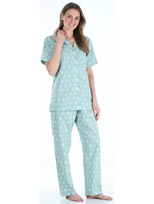 Sleepyheads Women's Sleepwear Poplin Cotton Short Sleeve Button Up Top Pajama Set