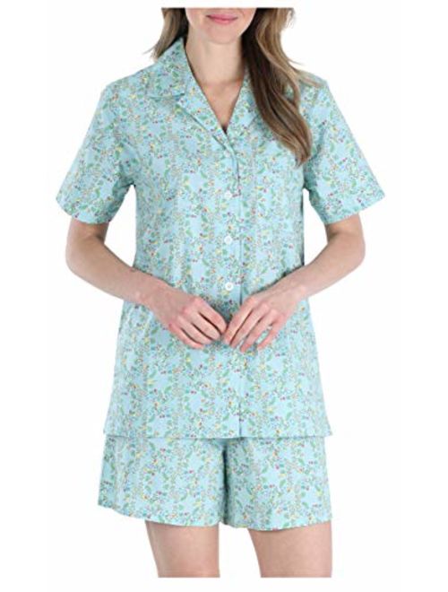 Sleepyheads Women's Sleepwear Poplin Cotton Short Sleeve Button Up Top Pajama Set