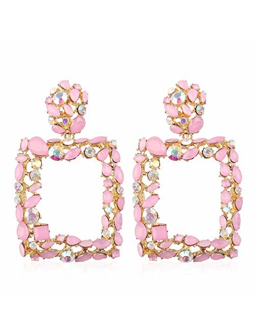 Rhinestone Earrings Big for Women Statement Dangling Crystal Costume Jewelry by Holylove