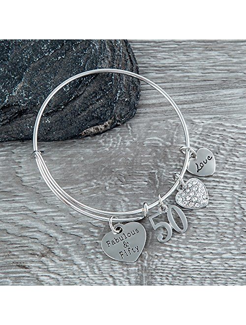 Infinity Collection 50th Birthday Gifts for Women, 50th Birthday Expandable Charm Bracelet, Adjustable Bangle, Perfect 50th Birthday Gift Ideas