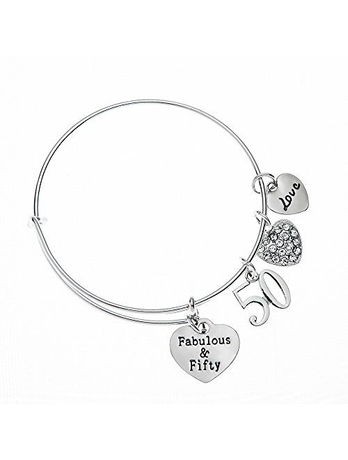 Infinity Collection 50th Birthday Gifts for Women, 50th Birthday Expandable Charm Bracelet, Adjustable Bangle, Perfect 50th Birthday Gift Ideas