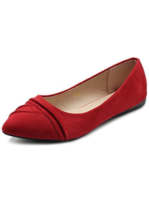 Ollio Women's Shoe Ballet Dress Faux Suede Pleated Pointed Toe Flat