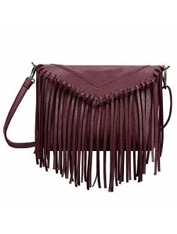 HDE Women's PU Leather Hobo Fringe Crossbody Tassel Purse Vintage Small Handbag