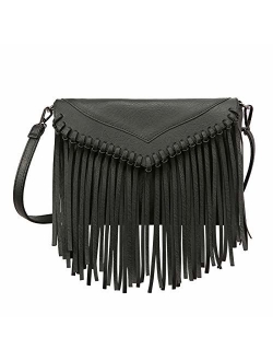 HDE Women's PU Leather Hobo Fringe Crossbody Tassel Purse Vintage Small Handbag