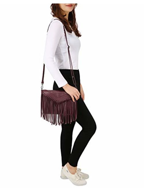 HDE Women's PU Leather Hobo Fringe Crossbody Tassel Purse Vintage Small Handbag