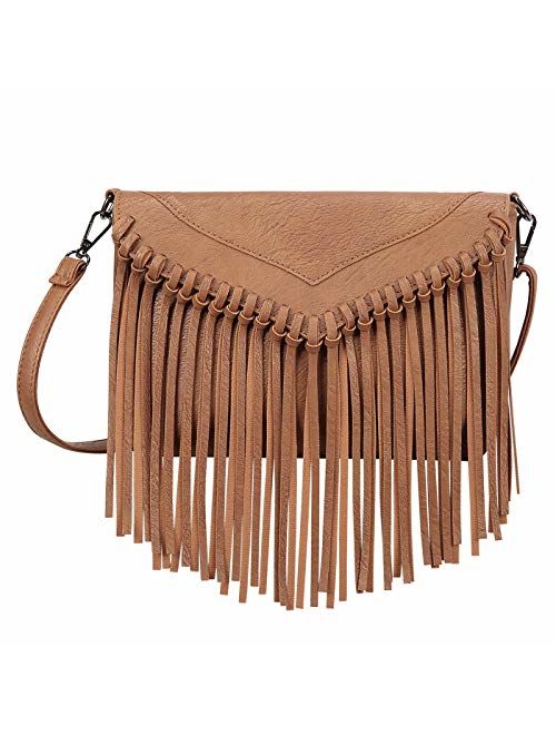 HDE Women's PU Leather Hobo Fringe Crossbody Tassel Purse Vintage Small Handbag