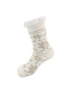 BambooMN Extra Thick Soft Cozy Fuzzy Thermal Cabin Plush Fleece-lined Fur Cuff Knitted Crew Socks