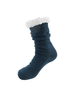 BambooMN Extra Thick Soft Cozy Fuzzy Thermal Cabin Plush Fleece-lined Fur Cuff Knitted Crew Socks