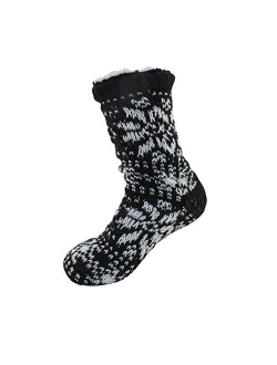 BambooMN Extra Thick Soft Cozy Fuzzy Thermal Cabin Plush Fleece-lined Fur Cuff Knitted Crew Socks