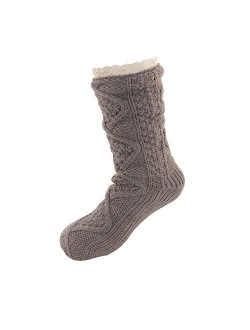 BambooMN Extra Thick Soft Cozy Fuzzy Thermal Cabin Plush Fleece-lined Fur Cuff Knitted Crew Socks