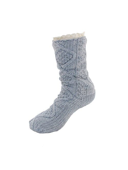 BambooMN Extra Thick Soft Cozy Fuzzy Thermal Cabin Plush Fleece-lined Fur Cuff Knitted Crew Socks