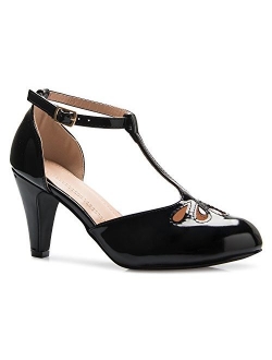 Olivia K Women's Low Heels Mary Jane Pumps - Adorable Vintage Shoes- Unique Round Toe Design with an Adjustable T Strap