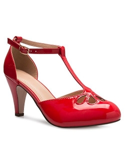 Olivia K Women's Low Heels Mary Jane Pumps - Adorable Vintage Shoes- Unique Round Toe Design with an Adjustable T Strap