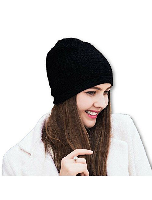 WaySoft 100% Cashmere Beanie for Women in a Gift Box, Oversized Women Beanie Hat