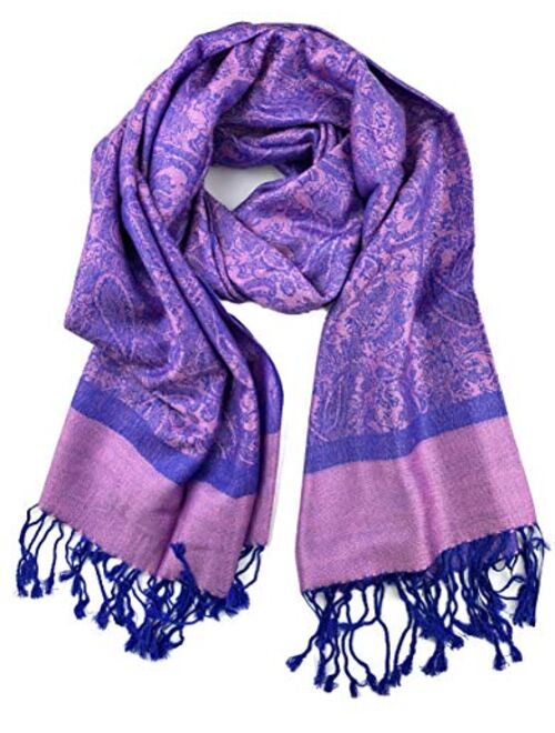 Plum Feathers Two Tone Vintage Paisley Pattern Pashmina Scarf