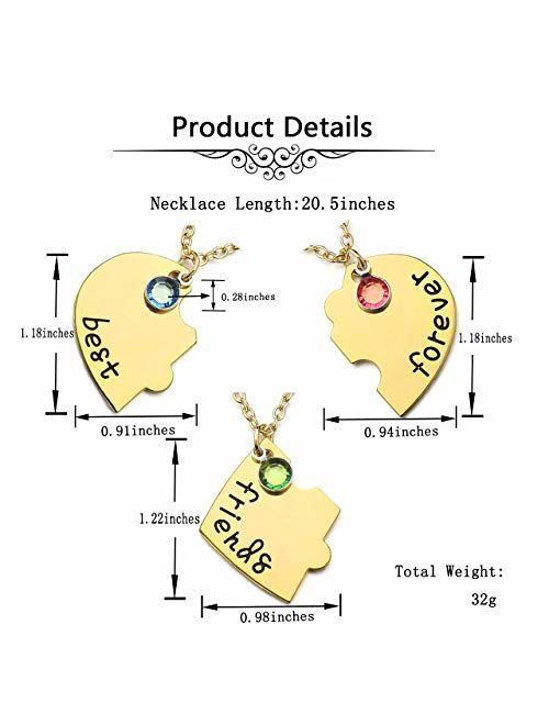 Top Plaza Silver Tone Alloy Rhinestone Best Friends Forever and Ever BFF Necklace Engraved Puzzle Friendship Pendant Necklaces Set(Set of 3)