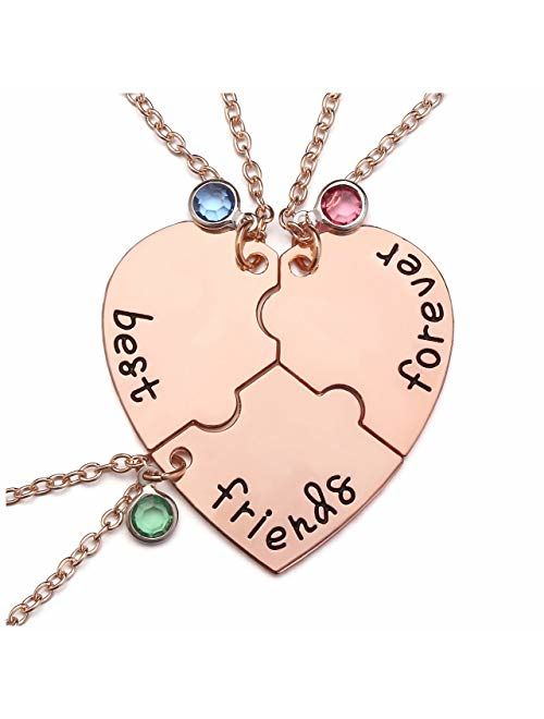 Top Plaza Silver Tone Alloy Rhinestone Best Friends Forever and Ever BFF Necklace Engraved Puzzle Friendship Pendant Necklaces Set(Set of 3)