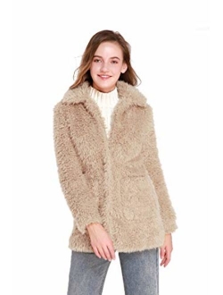 Elegant Faux Fur Coat Women 2019 Autumn Winter Warm Open Front Jacket Cardigan Overcoat Casual Outerwear