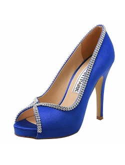 ElegantPark EP11083 Women Pumps Peep Toe Rhinestones Platform High Heel Satin Evening Wedding Dress Shoes