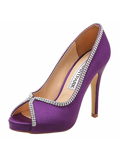 ElegantPark EP11083 Women Pumps Peep Toe Rhinestones Platform High Heel Satin Evening Wedding Dress Shoes