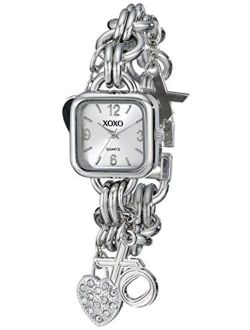 XOXO Women's XO7026 Silver Dial Silver-tone Charm Bracelet Watch