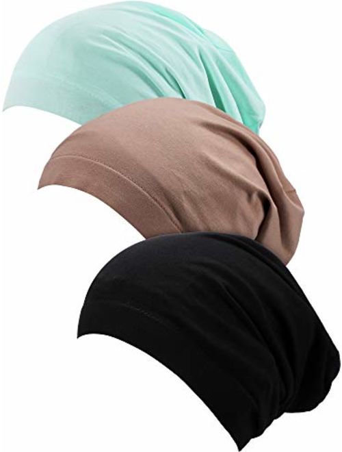 SATINIOR 3 Pieces Satin Lined Sleep Cap Hat Slouchy Beanie Slap Hat for Women