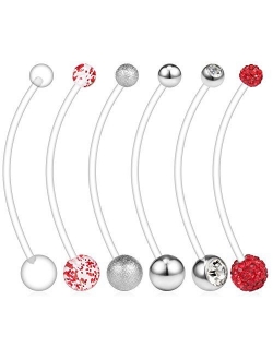 Ruifan 6PCS Mix Style Pregnancy Sport Maternity Flexible Bioplast Belly Navel Button Ring Retainer 14G 1 1/2Inch (38mm)