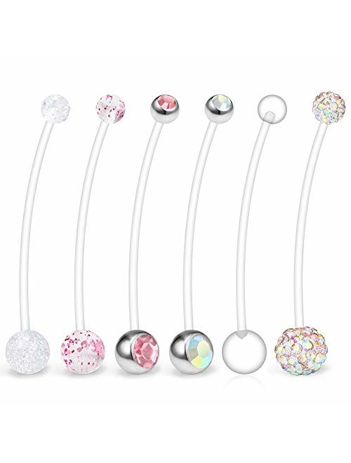 Ruifan 6PCS Mix Style Pregnancy Sport Maternity Flexible Bioplast Belly Navel Button Ring Retainer 14G 1 1/2Inch (38mm)