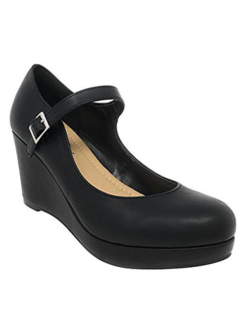 City Classified Womens Mark Thomas Mary Jane Strap Comfortable Office Dress Platform Wedge Heel MVE Shoes,