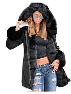 Roiii Plus Size Women Warm Fleece Vintage Winter Coat Hood Jacket Parka Outwear