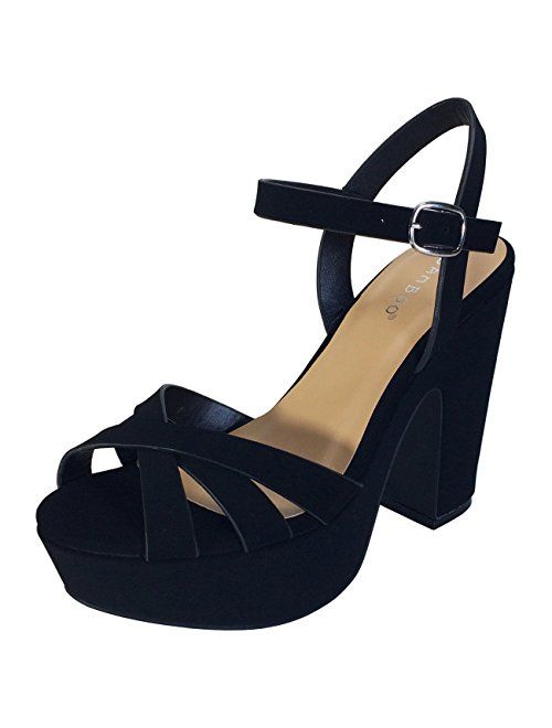 BAMBOO Women's Simple Platform Chunky Heel Sandal