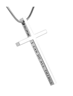 Philippians 4:13 Cross Pendant Strength Bible Verse Stainless Steel Necklace