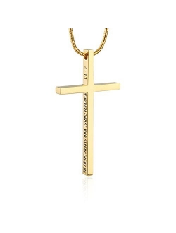 Philippians 4:13 Cross Pendant Strength Bible Verse Stainless Steel Necklace