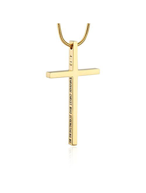 HZMAN Philippians 4:13 Cross Pendant Strength Bible Verse Stainless Steel Necklace