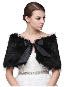 Sarahbridal Womens Faux Fur Wrap Shawl Shrug Bolero Cape with Satin Bowknot