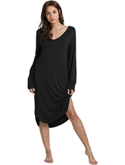 GYS Women's Sleepwear Long Sleeve Nightgown V Neck Sleep Shirt