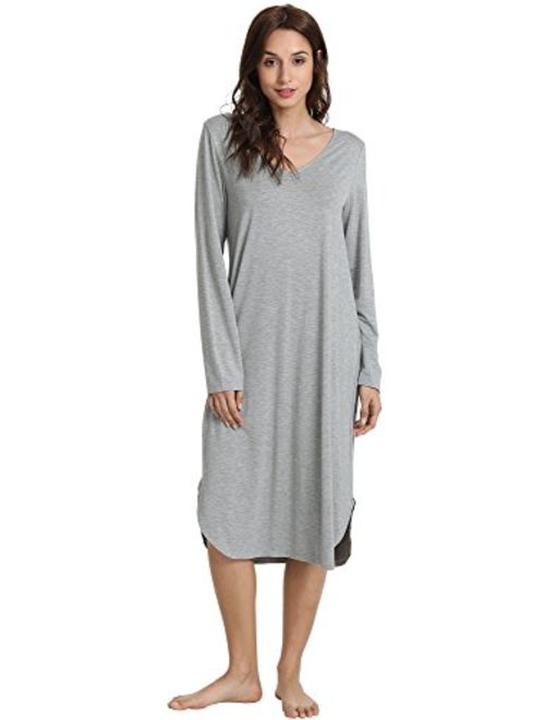 GYS Women's Sleepwear Long Sleeve Nightgown V Neck Sleep Shirt