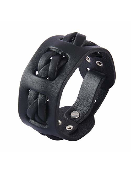 GelConnie Leather Cuff Bracelet Punk Braided Bracelets Rock Leather Wristbands Gothic Adjustable Wrap Bracelet for Men, Women