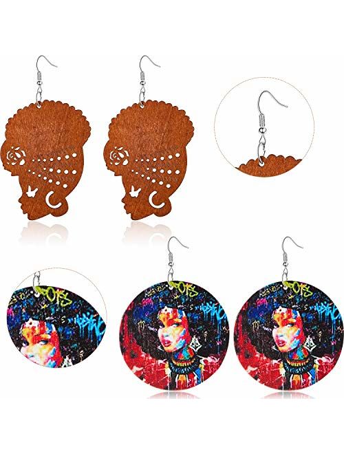 10 Pairs African Map Wooden Earrings Ethnic Style African Round Earrings Multicolor Earrings for Women