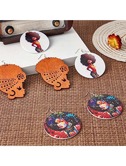 10 Pairs African Map Wooden Earrings Ethnic Style African Round Earrings Multicolor Earrings for Women