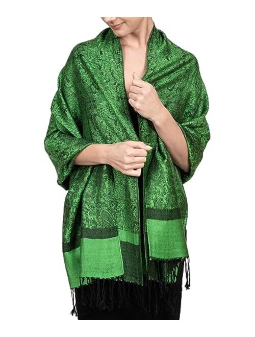 Achillea Women's Two Tone Vintage Jacquard Paisley Pashmina Shawl Wrap Scarf