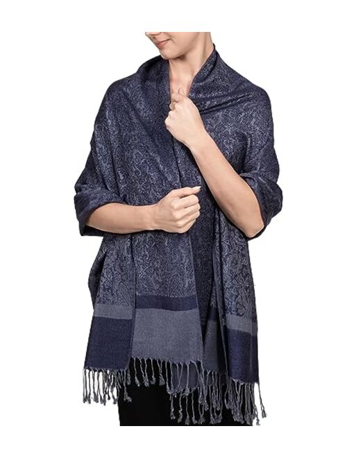 Achillea Women's Two Tone Vintage Jacquard Paisley Pashmina Shawl Wrap Scarf