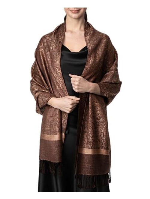 Achillea Women's Two Tone Vintage Jacquard Paisley Pashmina Shawl Wrap Scarf