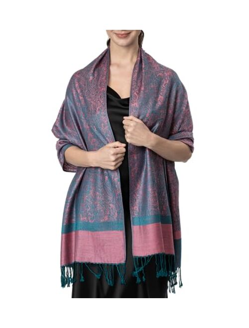 Achillea Women's Two Tone Vintage Jacquard Paisley Pashmina Shawl Wrap Scarf