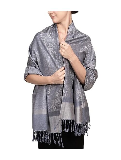 Achillea Women's Two Tone Vintage Jacquard Paisley Pashmina Shawl Wrap Scarf